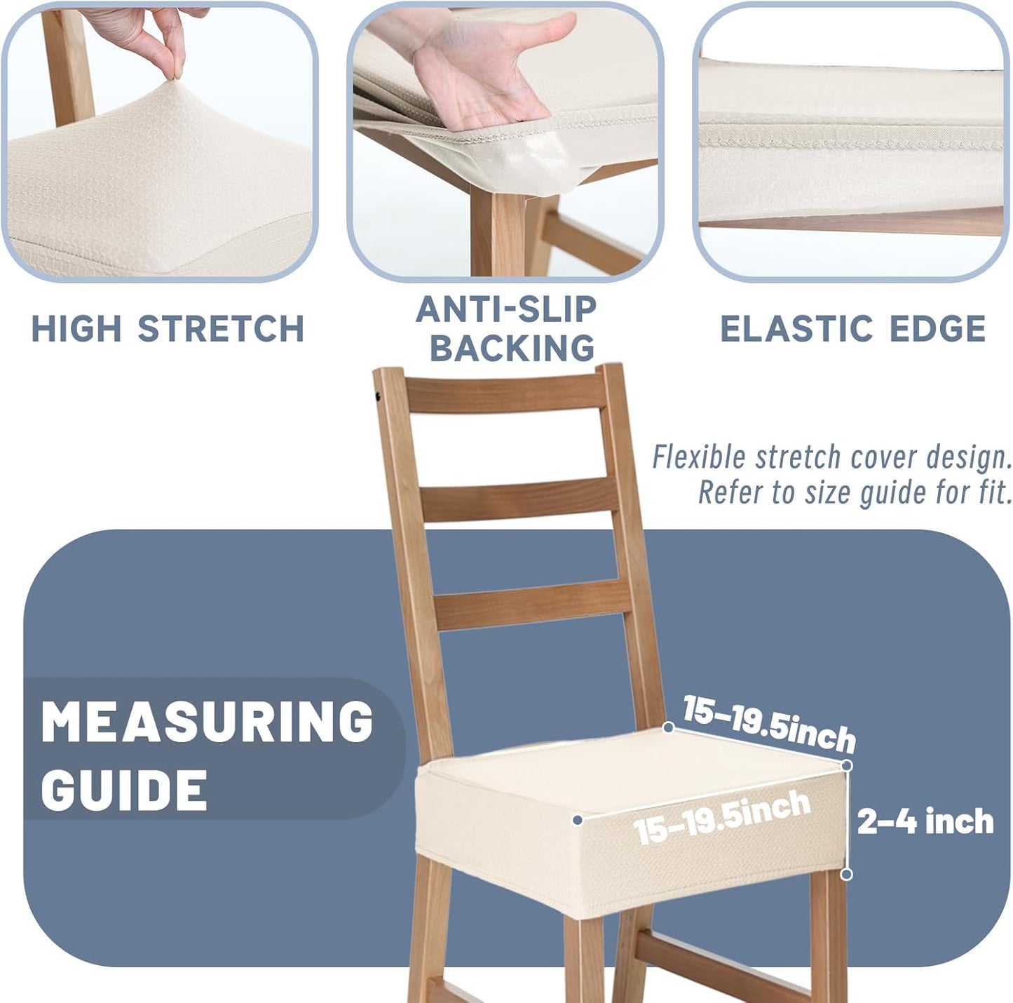 Premium Waterproof Chair Seat Covers Set of 6,Heavyweight Stretch Jacquard Dining Chair Seat Slipcovers, Soft Thick Removable Washable Seat Protectors for Dining Room Kitchen (Beige)