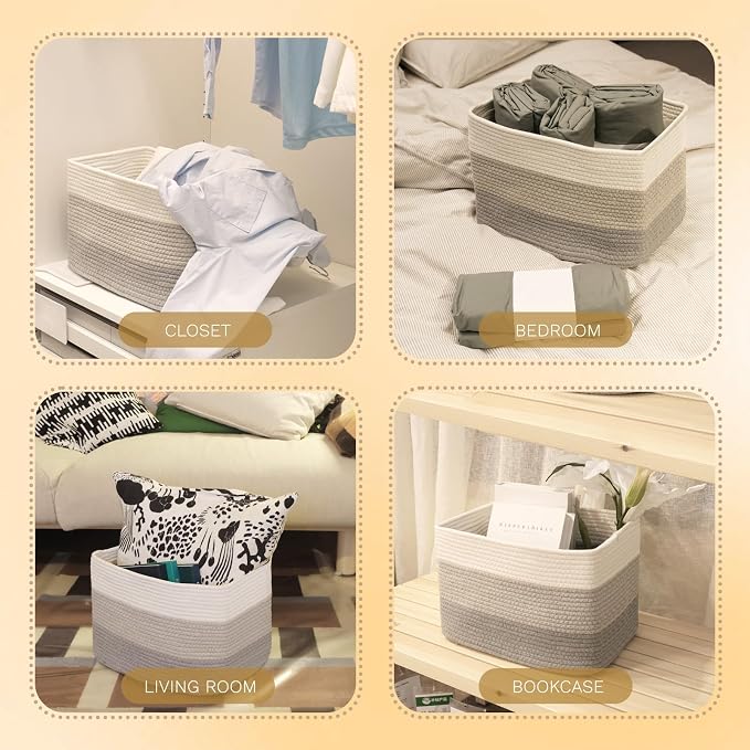 Hopegiver Woven Storage Baskets 15x11x10 Inch, 1 Pack Collapsible Cube Storage - Image 7
