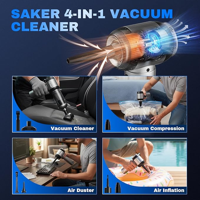 Saker Car Vacuum Portable Cordless 20000Pa Suction Power 4 in 1 Handheld - Image 3