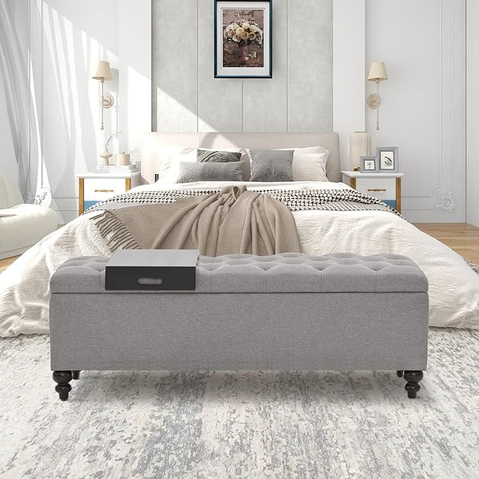 Storage Ottoman 50.2 Inches Upholstered Fabric Storage Ottoman Bench，Button - Image 4
