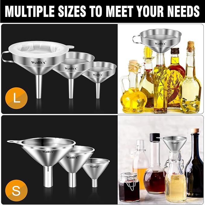 Stainless Steel Funnel, Walfos 6 Different Sizes of Kitchen funnels - Image 3