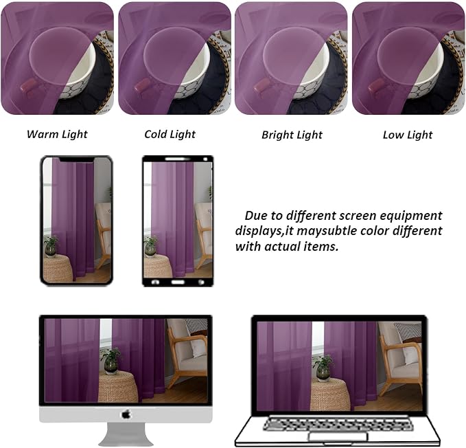 Chyhomenyc Plum Sheer Curtains 78 Inches Long 2 Panels Set - Image 3