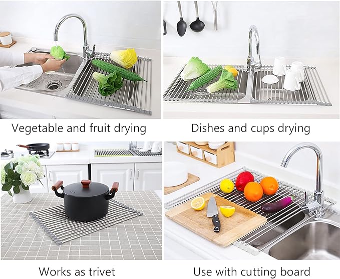 Tomorotec 17.7" x 15.5" Roll Up Dish Drying Rack Over Sink Drying Rack Sink - Image 8