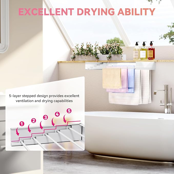 APEXCHASER Wall Mounted Clothes Drying Rack, Laundry Drying Rack Retractable - Image 3