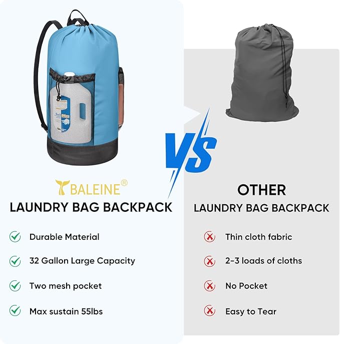 BALEINE 150L Laundry Bag Backpack, 900D Oxford Fabric Large Travel Laundry Bags - Image 5