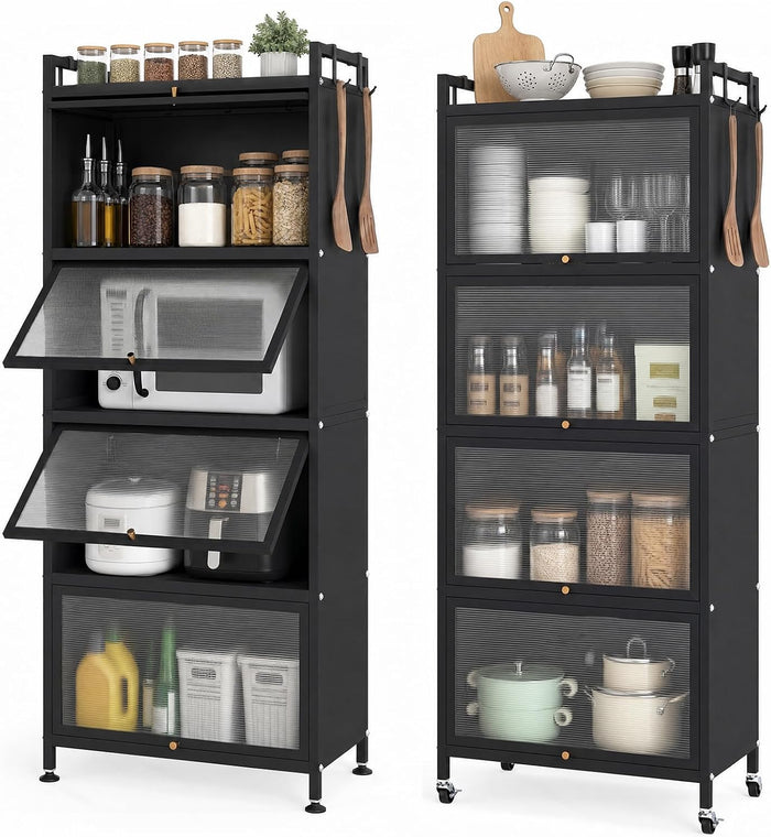 LOKO 5-Tier Kitchen Storage Cabinet, Mobile Microwave Stand (Black)