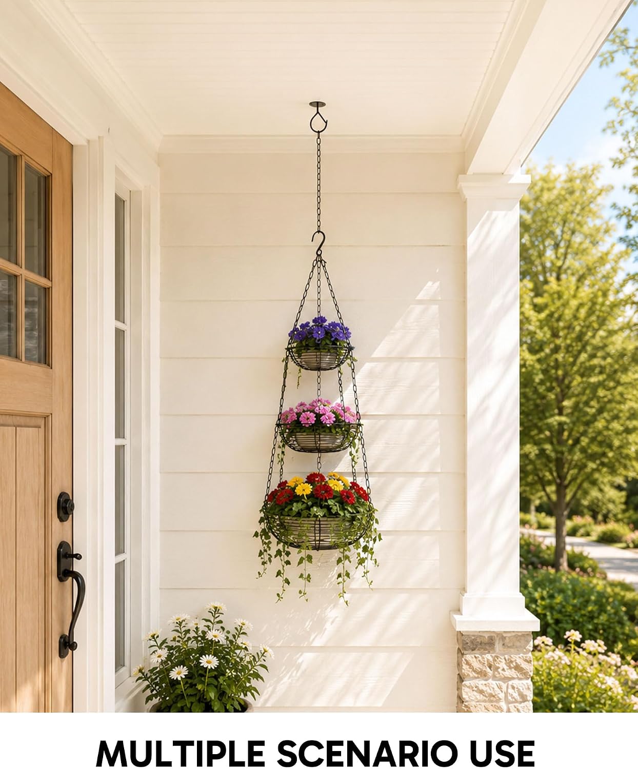 Hanging Fruit Basket for Kitchen, 3-Tier Hanging Fruit Basket | Easy Installation, Ceiling Hook Included, Adjustable Chain, Removable Baskets, Banana Hook, Produce & Vegetable Organizer