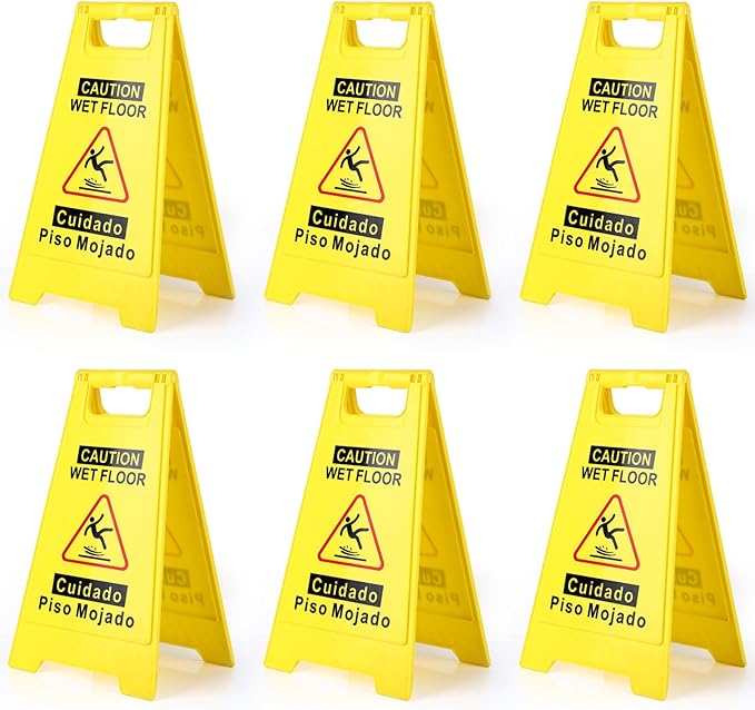 6-Pack Caution Wet Floor Sign, 17.5" Height, Bright Yellow Double-Sided Folding by Unknown