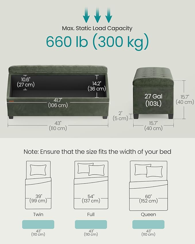 SONGMICS Velvet Storage Ottoman Bench, Foot Rest - Image 3