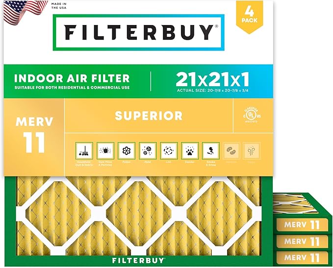 Filterbuy 21x21x1 Air Filter MERV 11 Allergen Defense Replacement, by Filterbuy