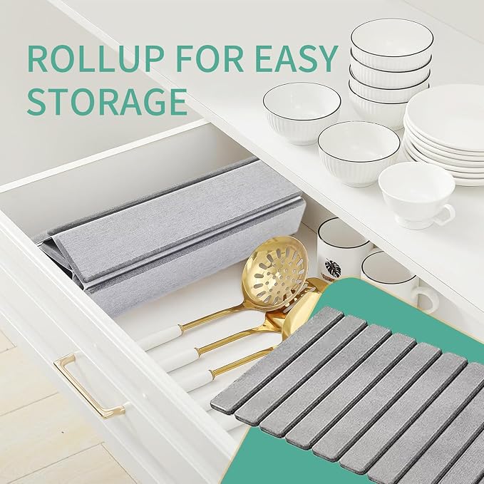 Stone Drying Mat for Kitchen Counter, Collapsible Dish Drying Mat, Fast Drying - Image 6