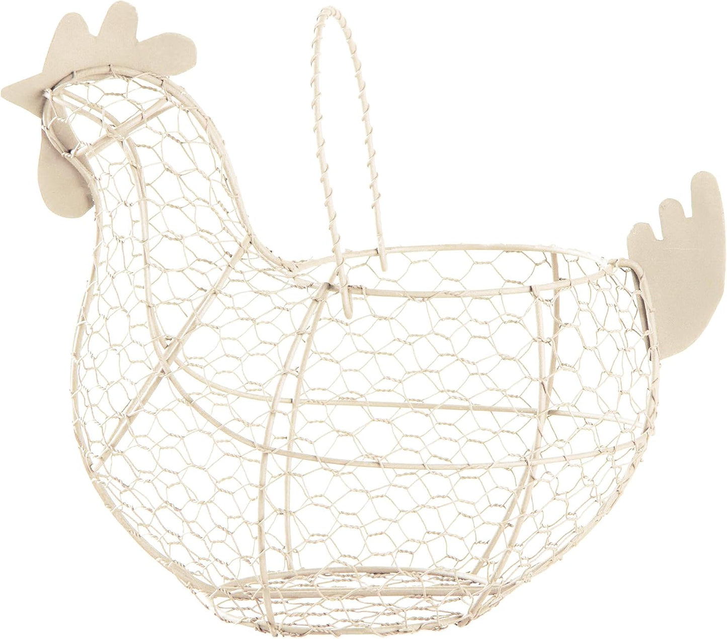 Tag 11.5 Antique White Farmhouse Rustic Vintage Chicken Wire Egg Basket With Handle For Egg Holder Fruit And Kitchen Living Room Home Rooster Decor Decoration Collecting And Countertop Storing Eggs