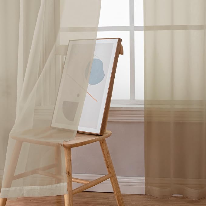 Chyhomenyc Sheer Taupe Curtains 90 inches Long 2 Panels, Light Filtering Soft - Image 5