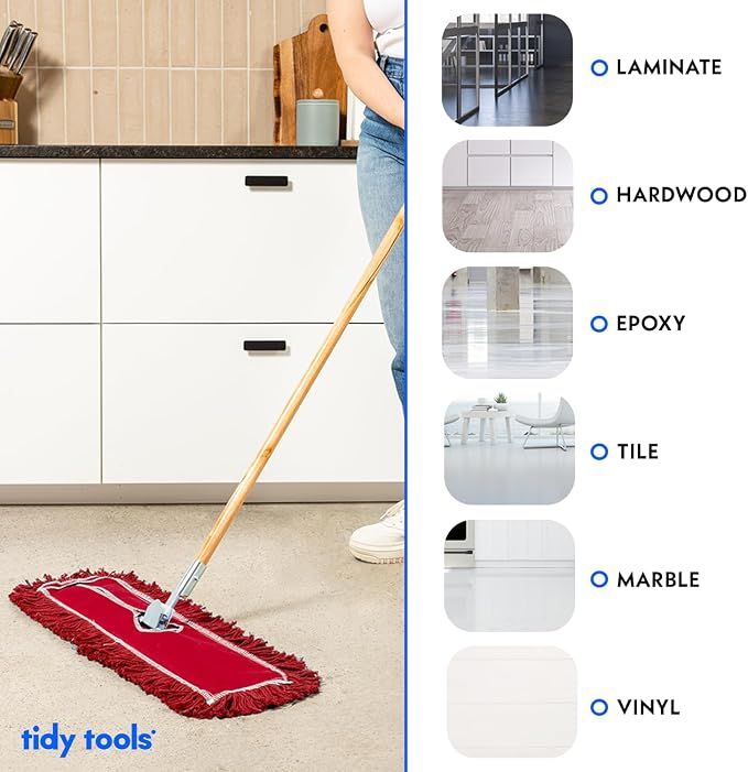 24 Inch Red Commercial Dust Mop & Floor Sweeper – Wood Handle Floor Mop - Image 5