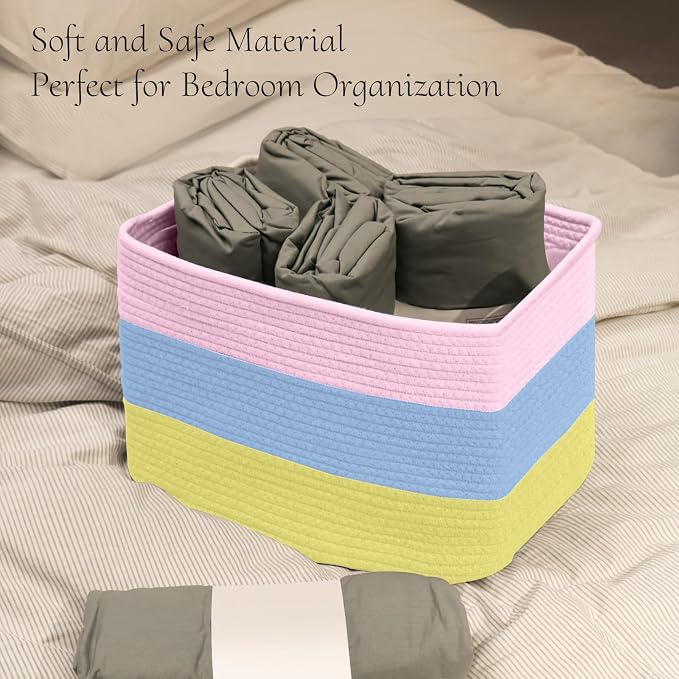 Hopegiver Woven Storage Baskets 15x11x10 Inch, 1 Pack Collapsible Cube Storage - Image 5