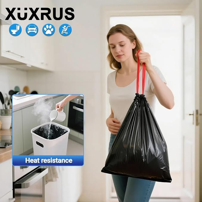 XUXRUS 2.6-3 Gallon Black Bathroom Drawstring Trash Bags - Image 4