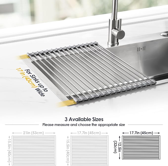 Tomorotec 17.7" x 12.5" Roll Up Dish Drying Rack Over Sink Drying Rack Sink - Image 4