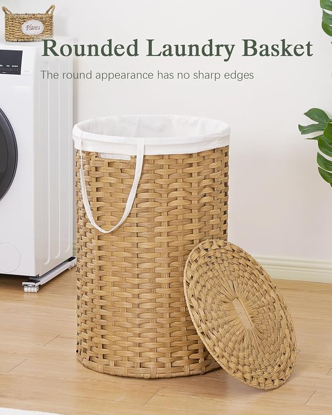 Large Laundry Hamper Laundry Basket Round 34.3 Gal Handwoven Wicker Laundry - Image 2