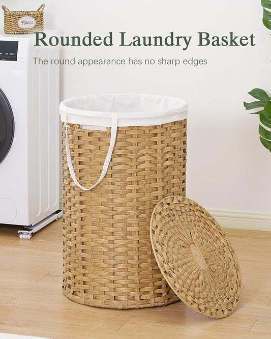 Large Laundry Hamper Laundry Basket Round 34.3 Gal Handwoven Wicker Laundry - Image 2