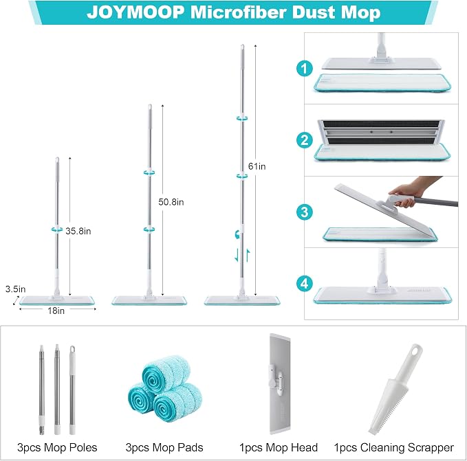 JOYMOOP 18 Inch Dust Mop for Hardwood Floors, Heavy Duty Industrial Wet Dry Mops - Image 2