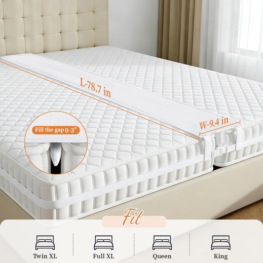 10" Wide Bed Bridge Twin to King, Split King Gap Filler for Adjustable Bed, High Density Foam Bed Gap Filler, Heavy Duty Strap, Ideal for Family Guest Room Hotel Vacation Use