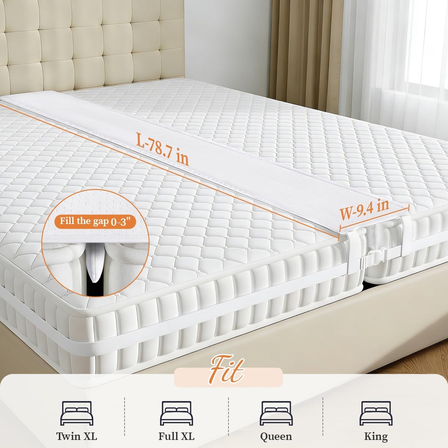 10" Wide Bed Bridge Twin to King, Split King Gap Filler for Adjustable Bed, High Density Foam Bed Gap Filler, Heavy Duty Strap, Ideal for Family Guest Room Hotel Vacation Use