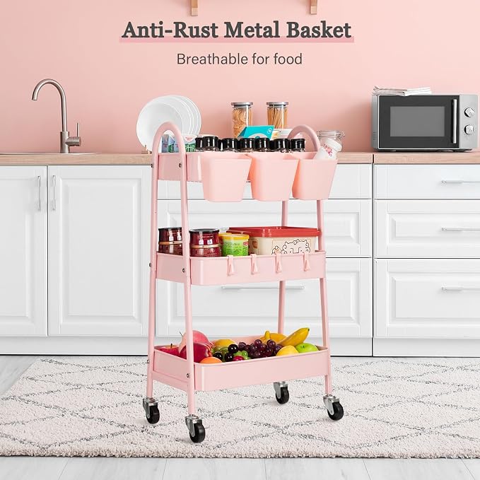Danpinera 3-Tier Rolling Cart, Metal Storage Cart - Image 7