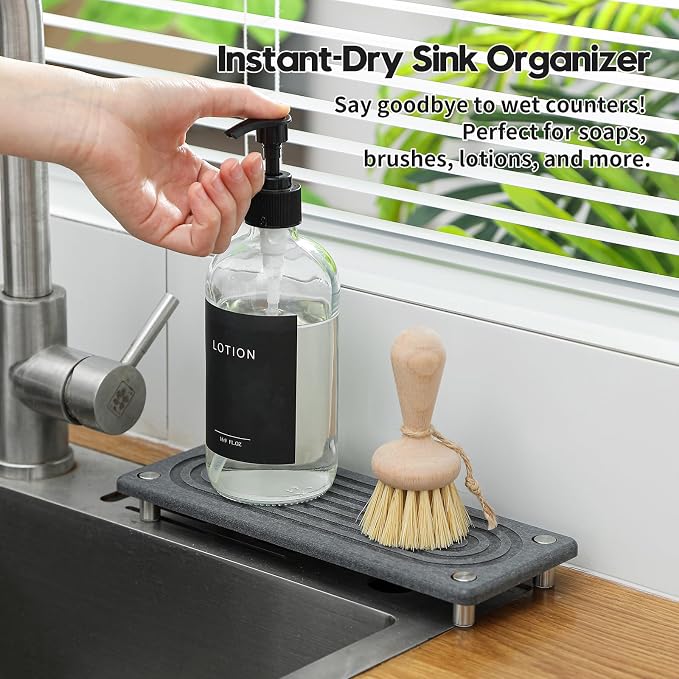 Water Absorbing Stone Sink Caddy Kitchen Sink Organizer Tray, Diatomite - Image 5