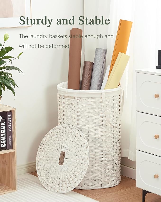 Large Laundry Hamper Laundry Basket Round 34.3 Gal Handwoven Wicker Laundry - Image 6