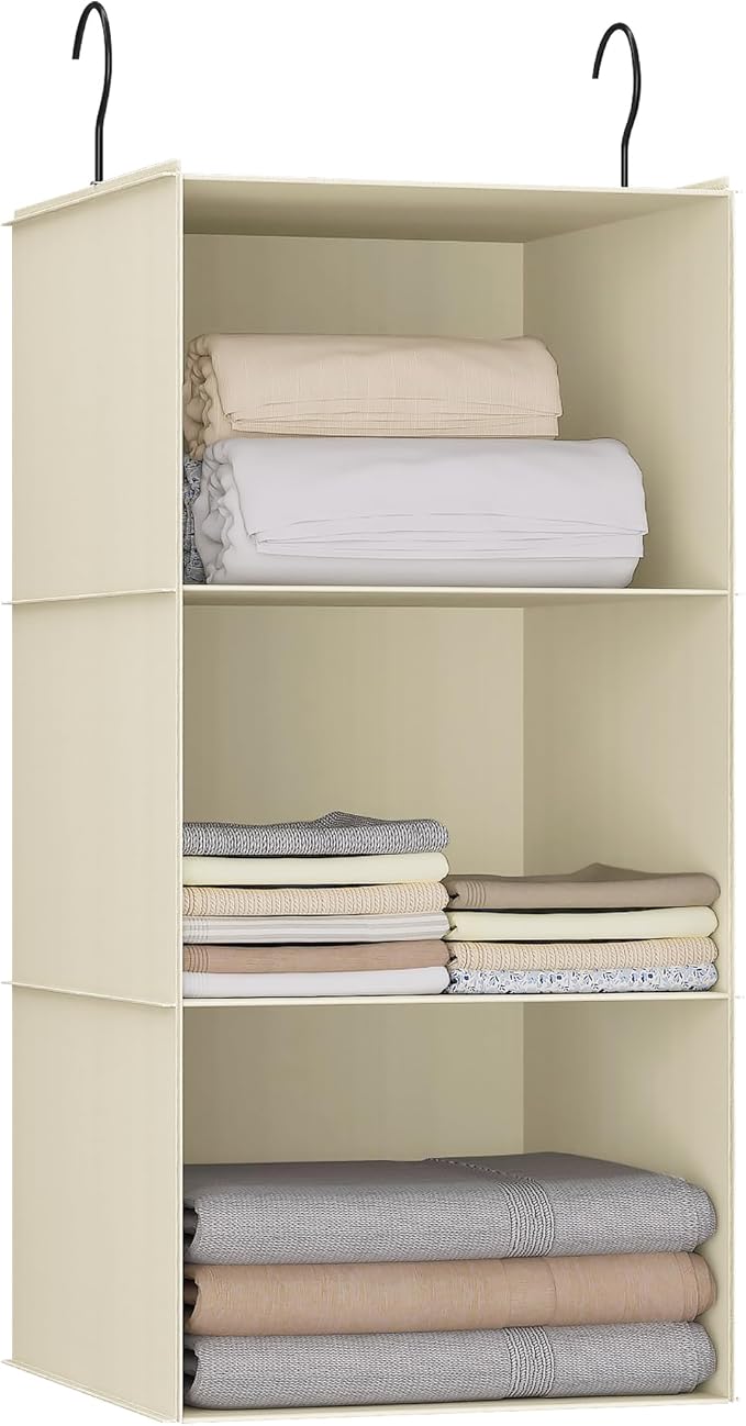Hanging Closet Organizer and Storage 3-Shelf, Easy Mount Foldable Hanging by DonYeco