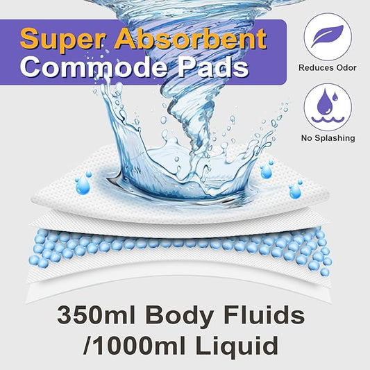 100 Commode Absorbent Pads for Bedside Commode Liners, Disposable Commode - Image 2