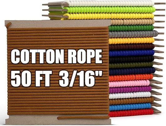 PerkHomy Cotton Rope 3/16" 50 ft Multi Purpose Utility Diamond Braided Cord by PerkHomy