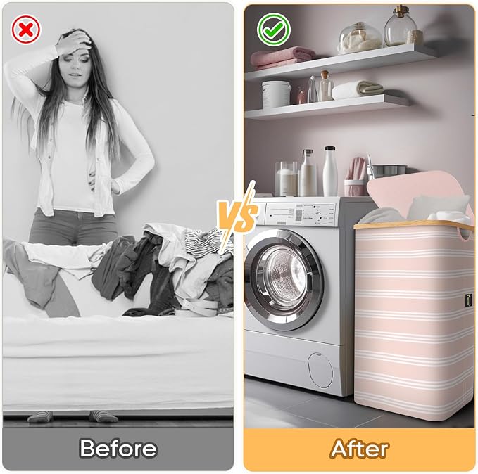 BALEINE Laundry Hamper with Lid, Tall Laundry Baskets with Bamboo Pull Handles - Image 7