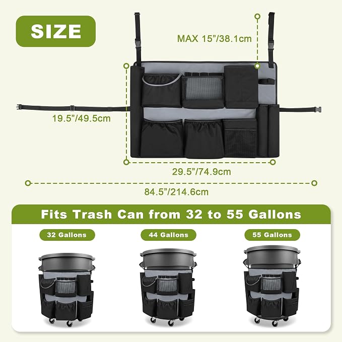 32-55 Gallon Trash Can Caddy Bag, Garbage Bin Apron Caddy - Image 2