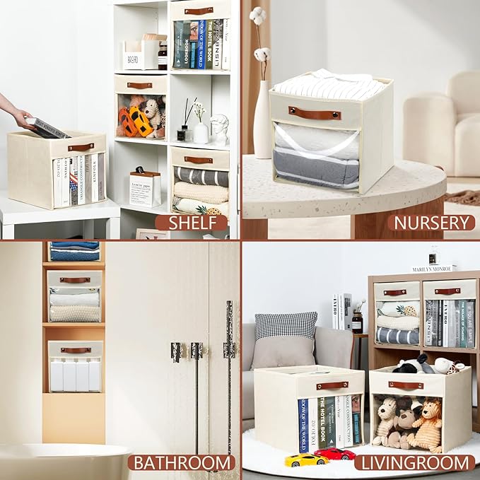 HNZIGE Fabirc Storage Cubes Bin 13x15x13 Clear Storage Cube, 4 Pack Foldable - Image 6
