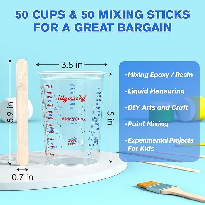 50 Pack Plastic Mixing Cups, 20 oz, Disposable Measuring Cups - Image 4