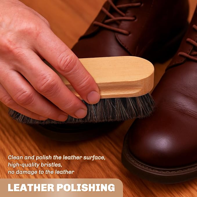 2 Pcs Horsehair Shine Shoes Brush Kit Polish Dauber Applicators Cleaning - Image 5