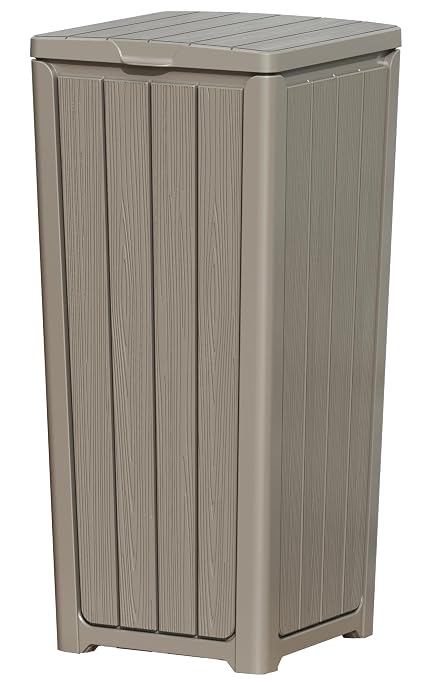 Outdoor Trash Can with Lid, Waterproof Resin Garbage Can with Tiered Lid by LHBGO