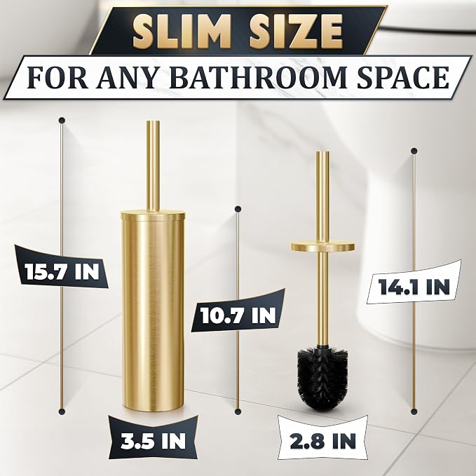 Gold Toilet Brush and Holder Set - Image 2