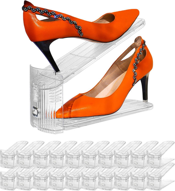 20 Pack Adjustable 50% Space-saving Shoe Slots Organizer, Clear