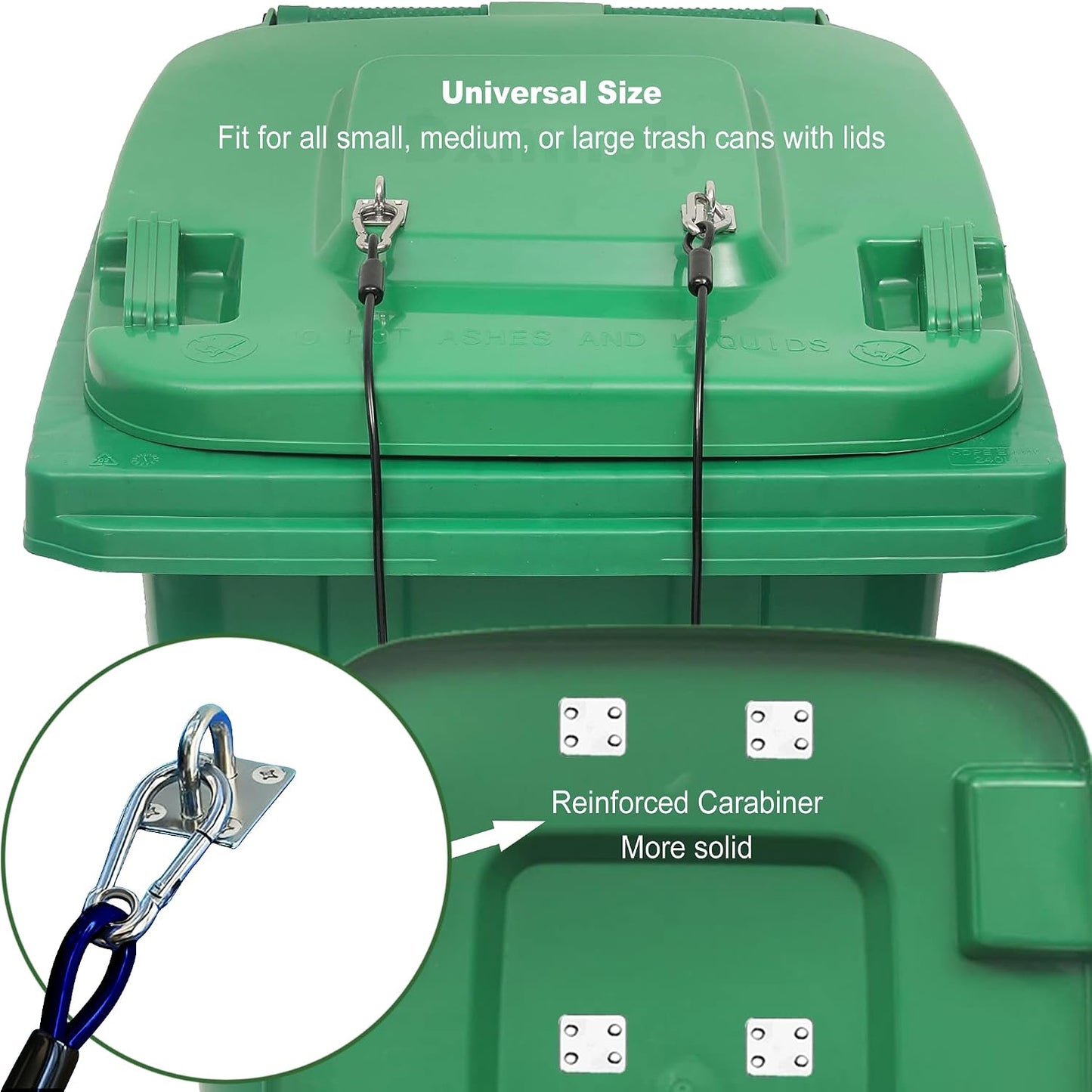 Trash Can Locks Garbage Can Lid Locks for Animals, Bear Raccoon Squirrel Dog Proof Trash Can Lock, Weather-resistant Universal Trash Bin lock for Outdoor Trash Cans with Stainless Steel Hasps，2 PCS