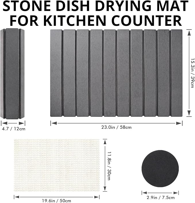 Large Stone Dish Drying Mats for Kitchen Counter, Foldable Quick Drying Mats - Image 2
