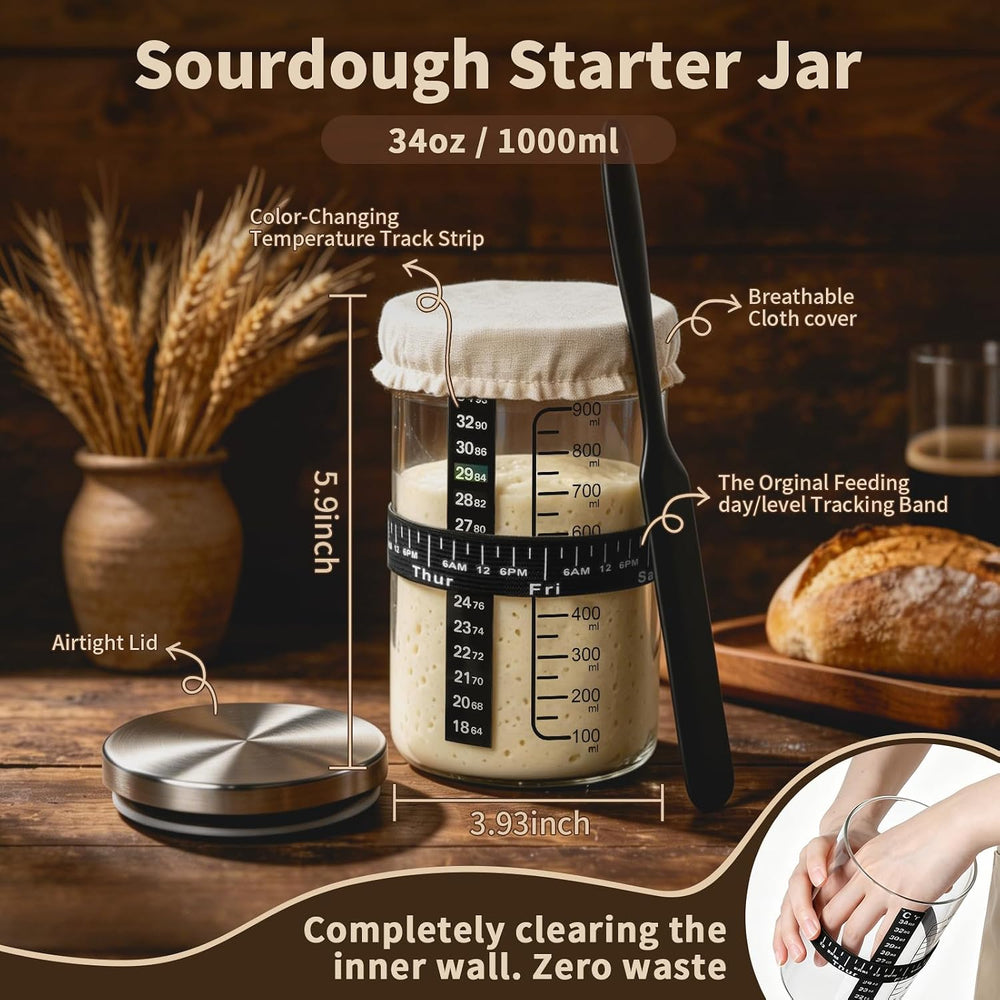 Sourdough Starter Kit with Proofing Basket,bread baking supplies & 34oz Jar