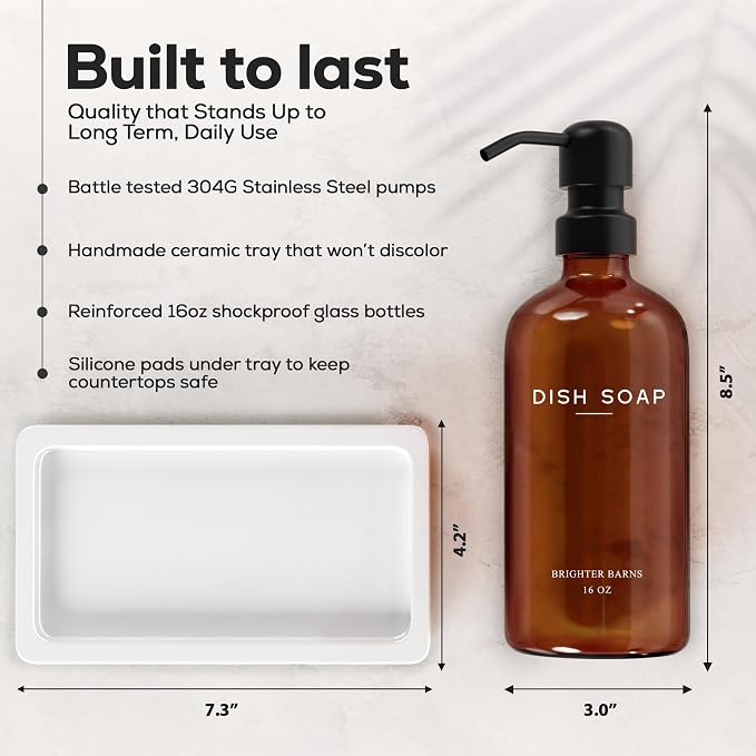 Amber Glass Hand and Dish Soap Dispenser Set by Brighter Barns - Image 3