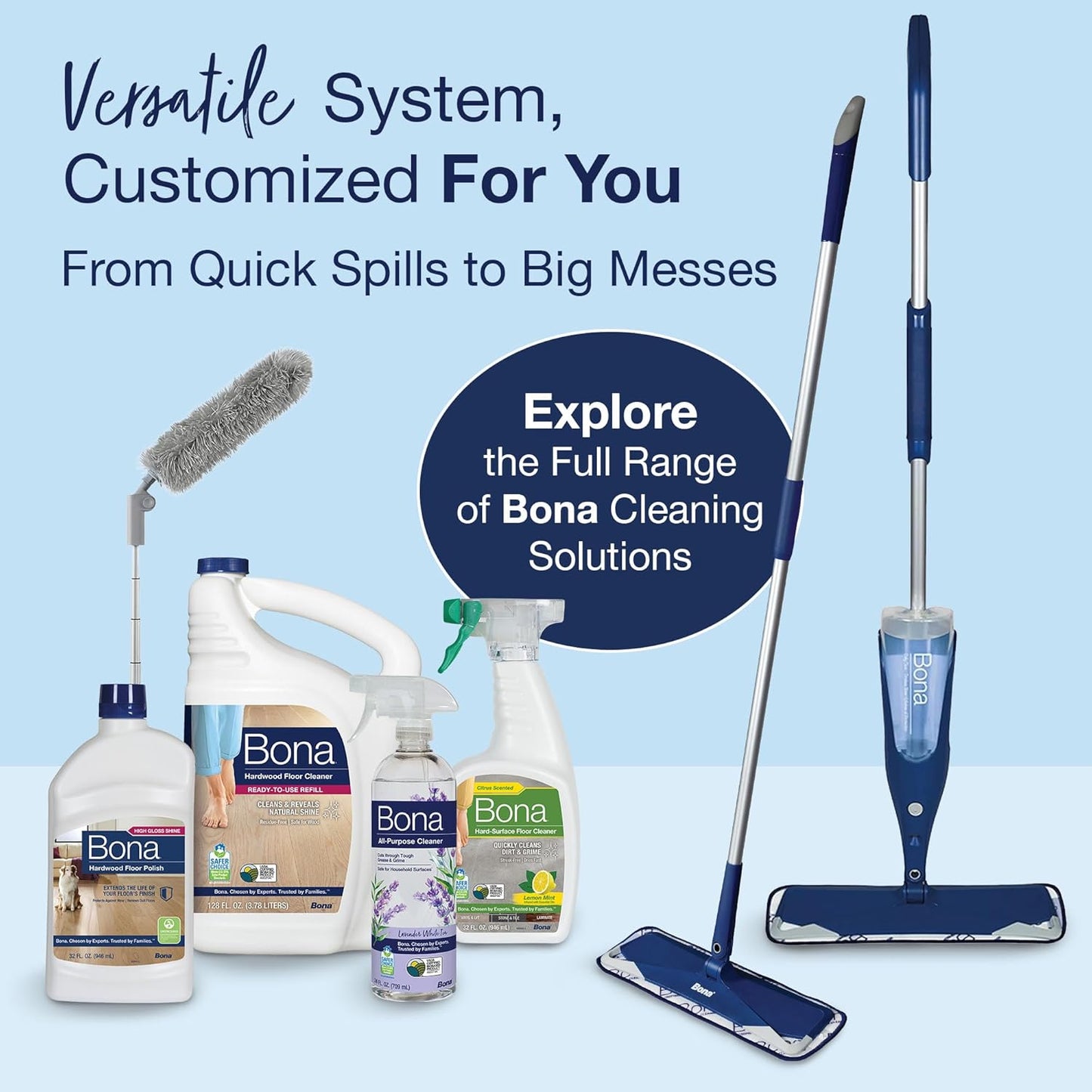 Bona Hardwood Floor Premium Spray Mop - Includes Wood Floor Cleaning Concentrate and Machine Washable Microfiber Cleaning Pad - Dual Zone Cleaning Design for Faster Cleanup