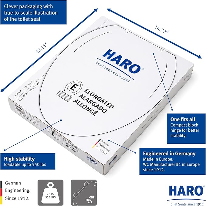 HARO | ELONGATED Toilet Seat | Slow-Close-Seat | Heavy-Duty up to 550 lbs - Image 3