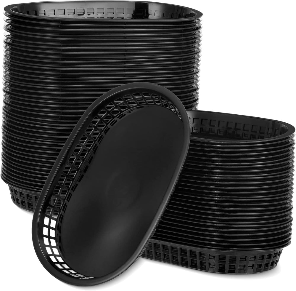 Mimorou 200 Pcs Black Fast Food Baskets 10.5 x 7 Inch