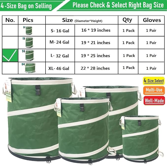 32-Gallon Collapsible Trash Can Hard-Shell Bottom Yard Garden Bag - Image 9