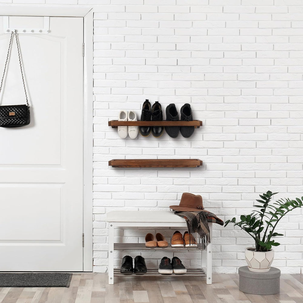 Wenqik 4 Pcs Wall Mounted Wooden Shoe Rack Wood Wall Hanging, Burnt Wood