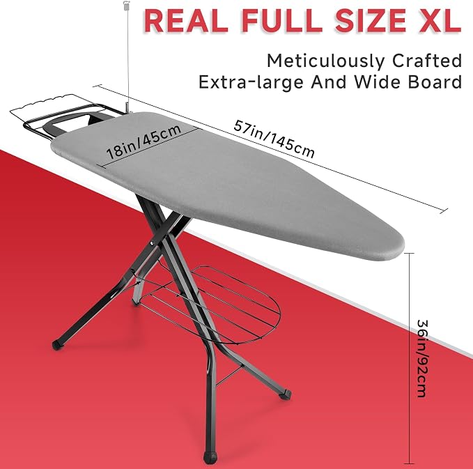 Extra Wide Full Size Ironing Board 57" L X18 W, Foldable Adjustable Iron Board - Image 3